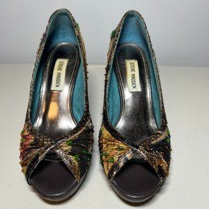 Steve Madden Paulete Multi Fabric Peep Toe Heels size 6
